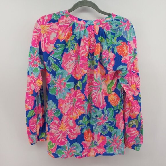 Lilly Pulitzer MARTINIQUE TOP Beckon Blue Jungle Utopia Small Blouse S - Picture 10 of 10